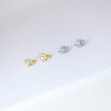 6mm Swarovski Crystal 14k Gold And Sterling Silver Flower Cartilage Hoop Earrings, Statement Earrings, Upper Helix Hoop Earrings.